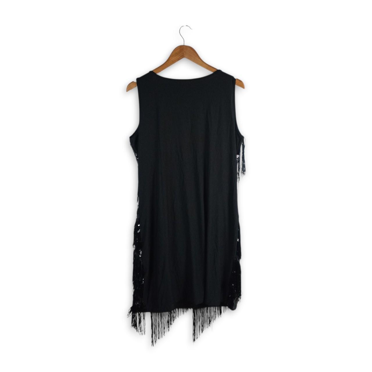 Dress Women Medium UK12 Vintage Black Sequin Fringe