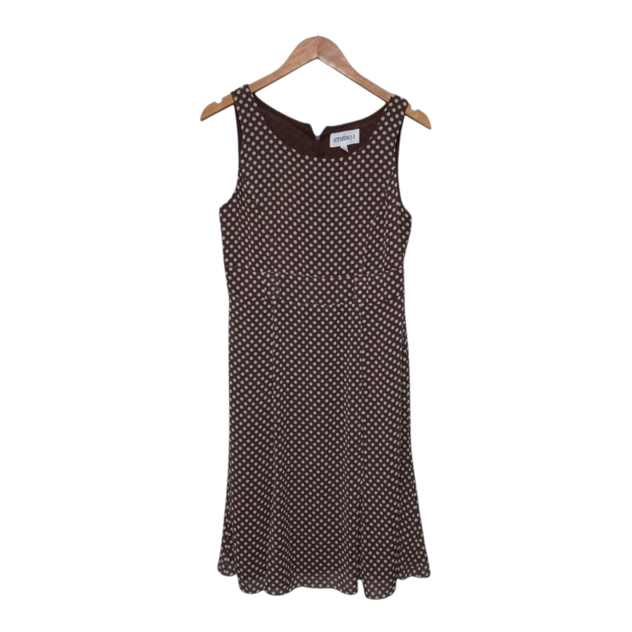 Dress Women Medium UK10 Brown Polka Dots midi