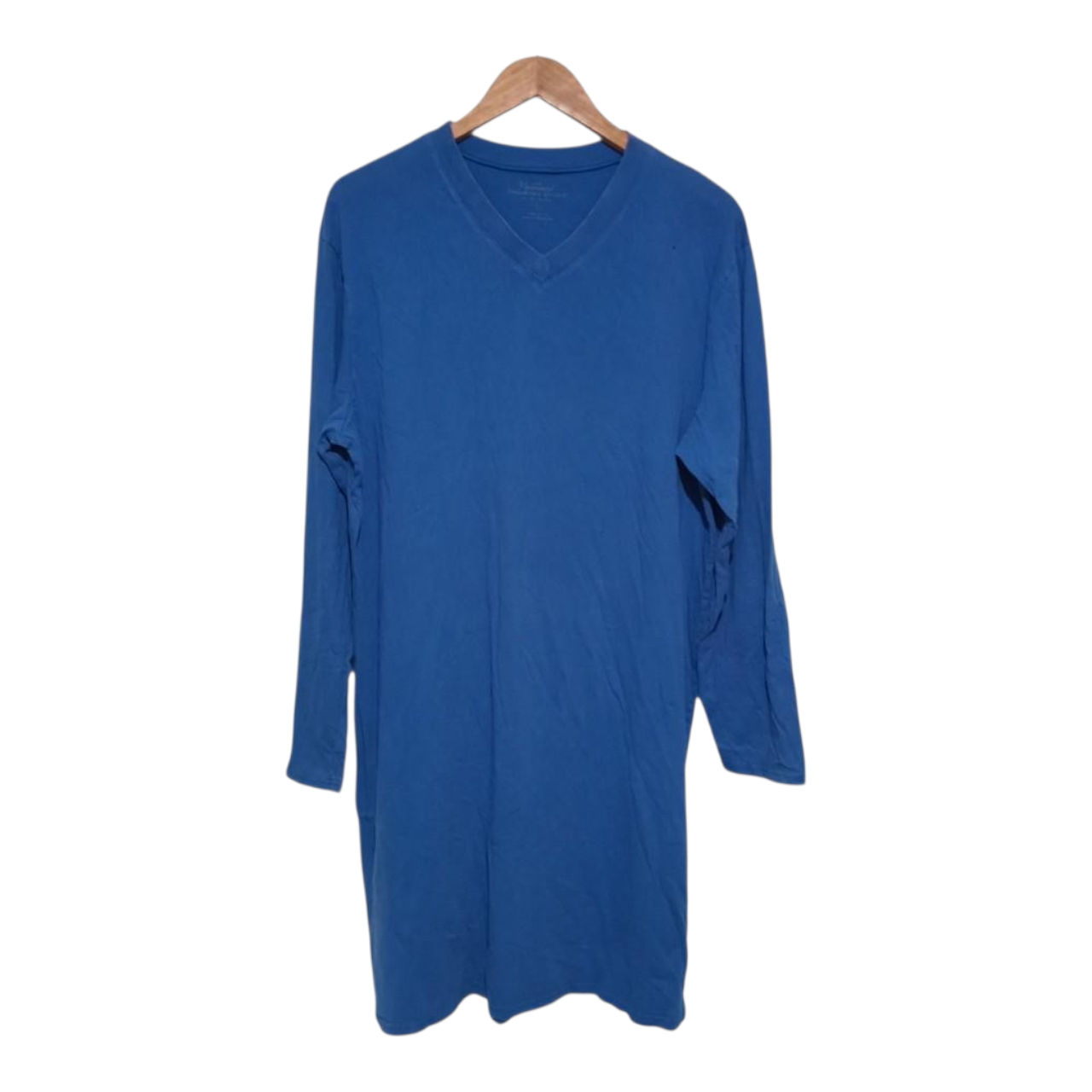 Shirt Women Large Blue Long Sleeve Cotton V-Neck