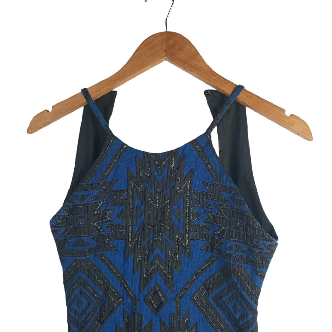 Dress Women UK4-6 Blue Black Geo Print Halter Mini