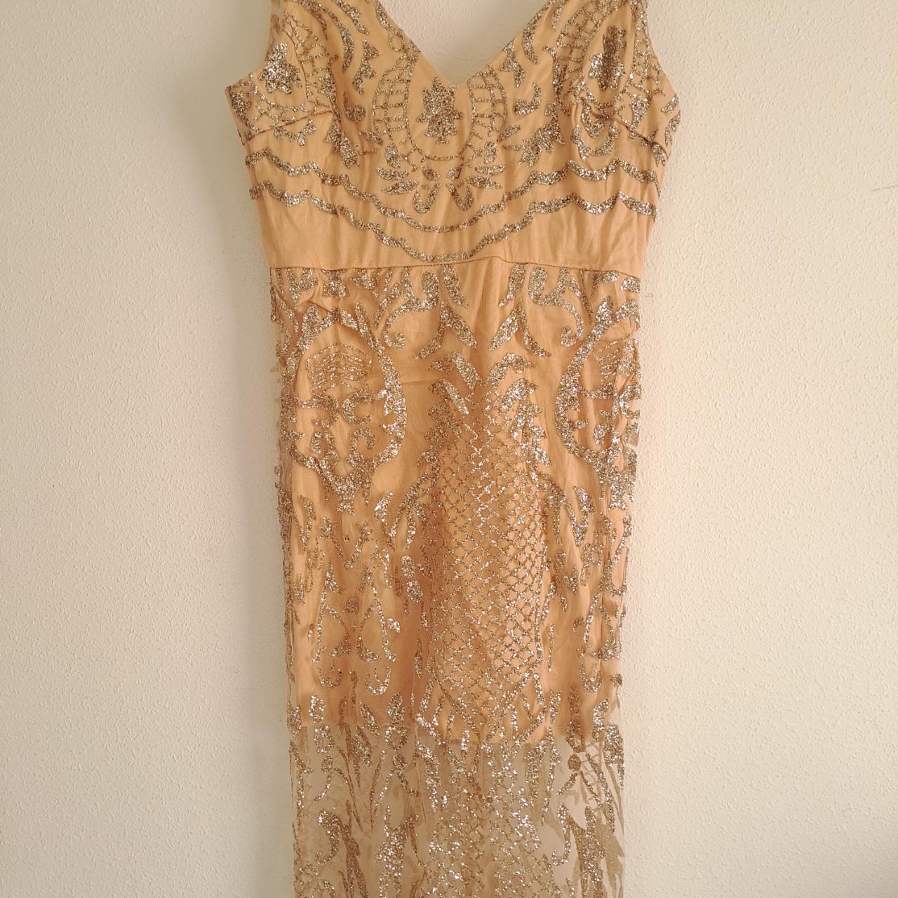 Dress Women XS Beige Glittery Formal Maxi