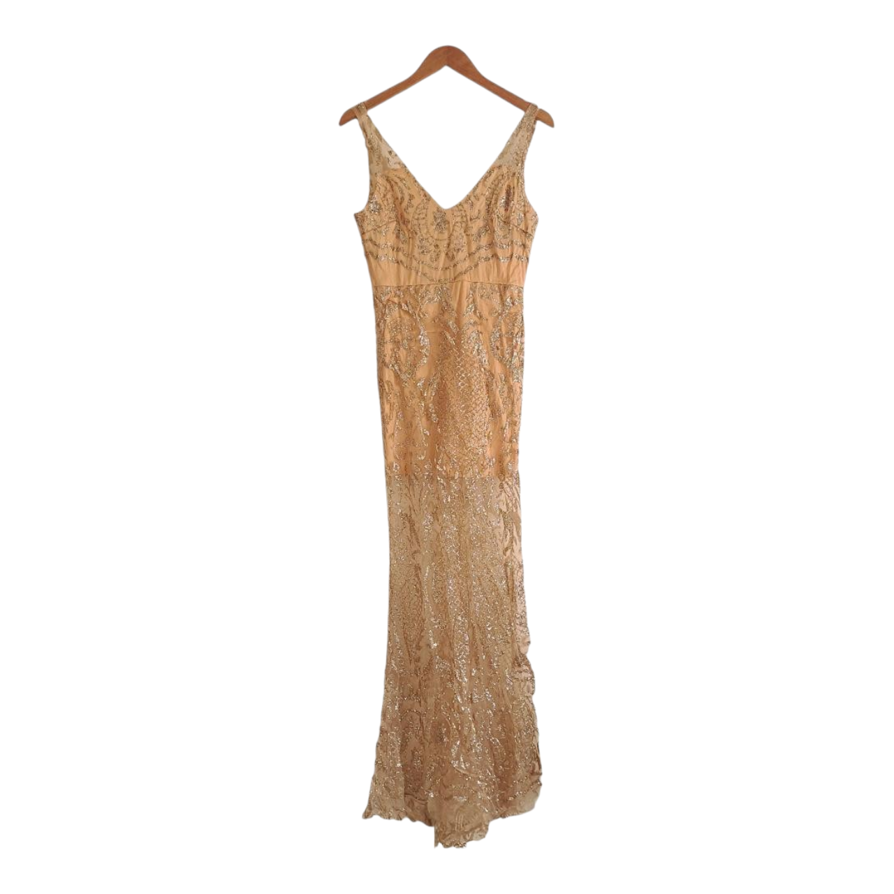 Dress Women XS Beige Glittery Formal Maxi