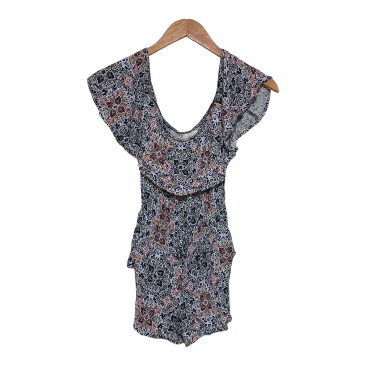 Romper Women XS Butterfly-Floral Sleeveless Overall with Pockets