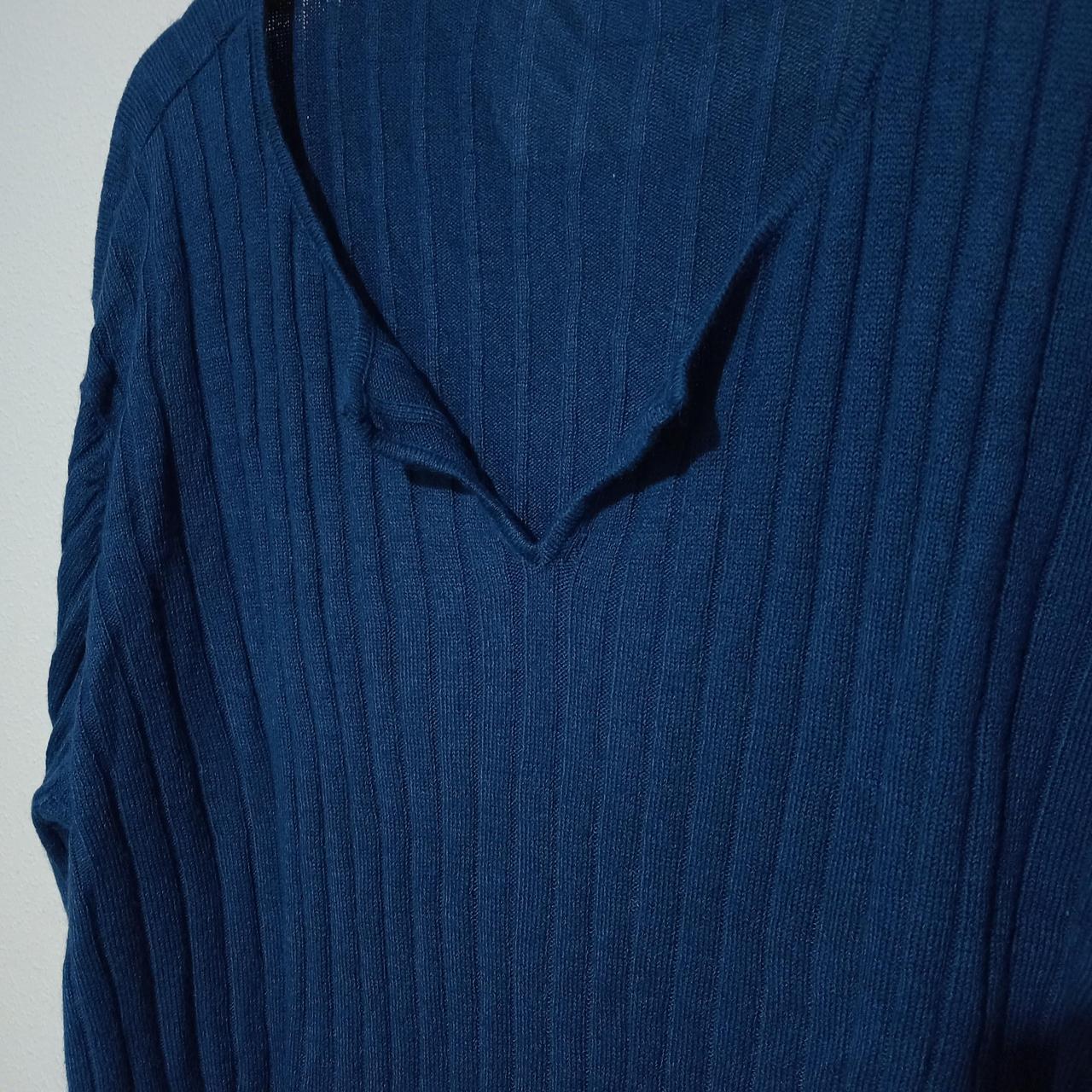 Shirt Women Plus Size Navy Ribbed V-Slit Top