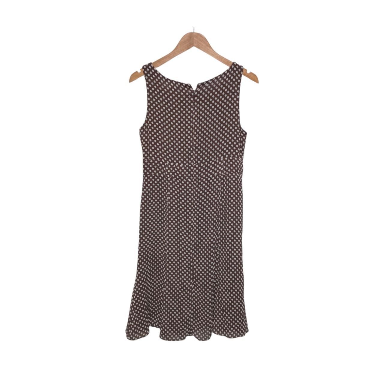 Dress Women Medium UK10 Brown Polka Dots midi