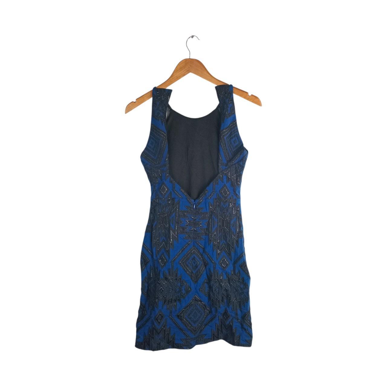 Dress Women UK4-6 Blue Black Geo Print Halter Mini