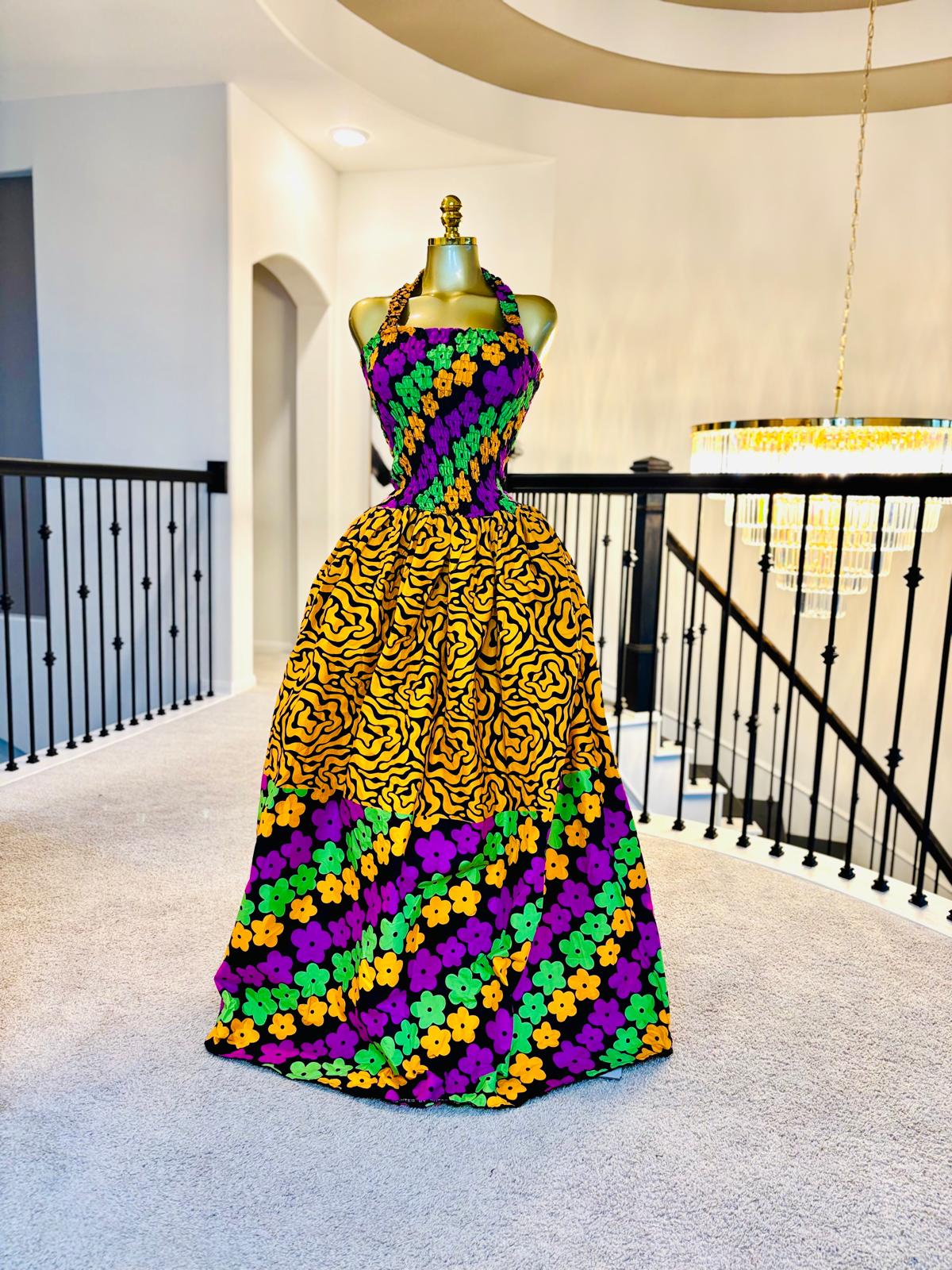 Luxe Ankara Around The Neck Statement Maxi Dress