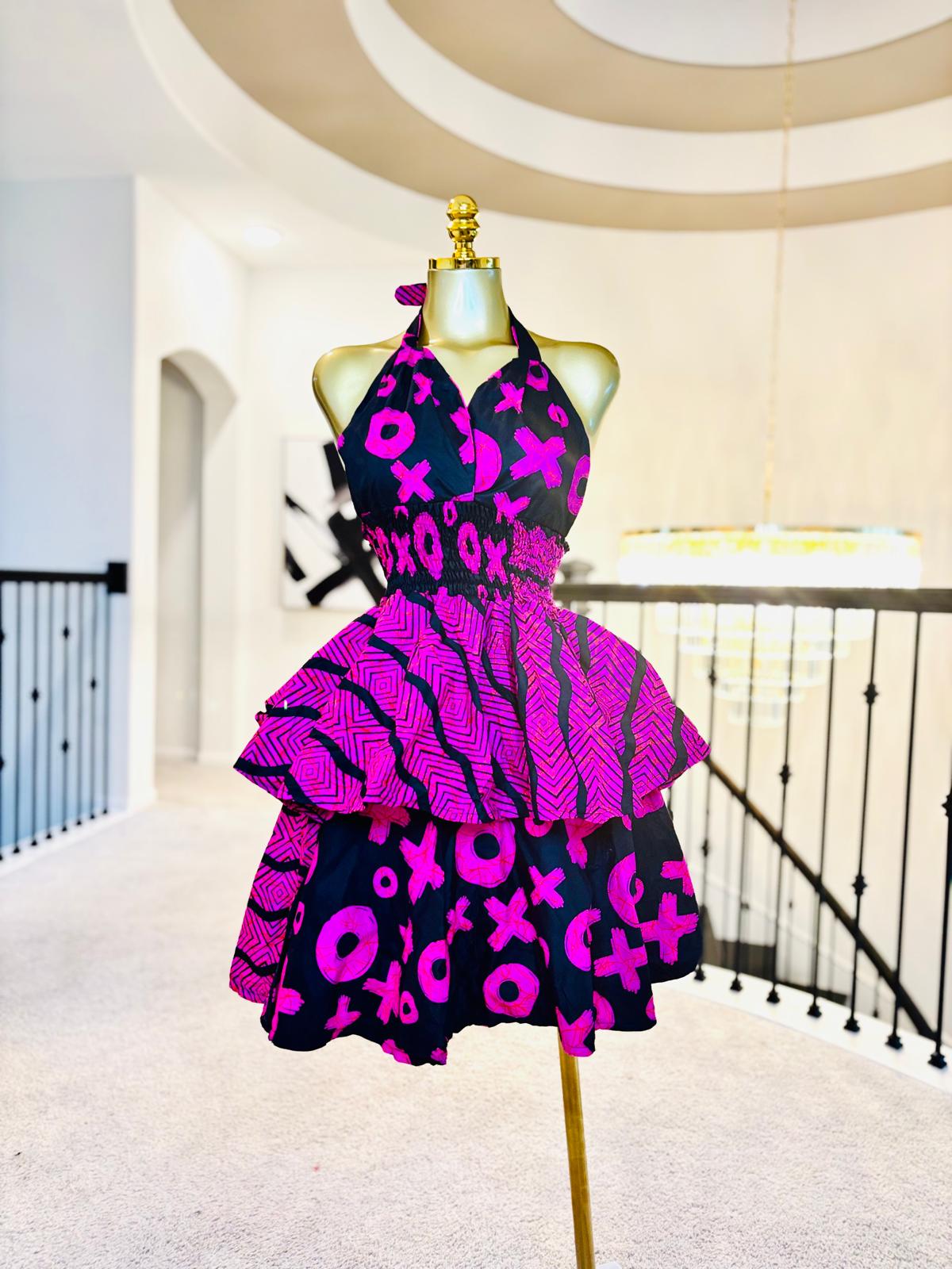 Luxe Ankara Halter Tie-Neck Peplum Mini Dress