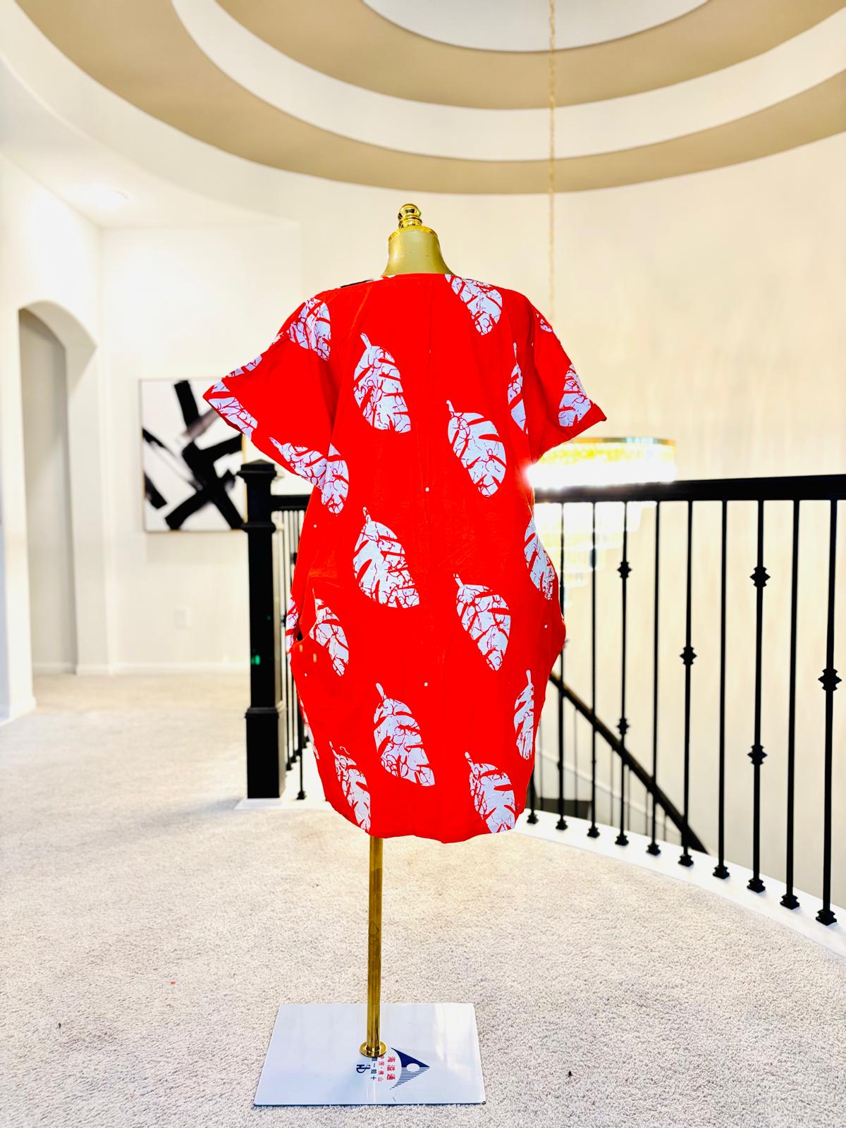 Luxe Ankara Chevron Tunic Mini Dress – Red