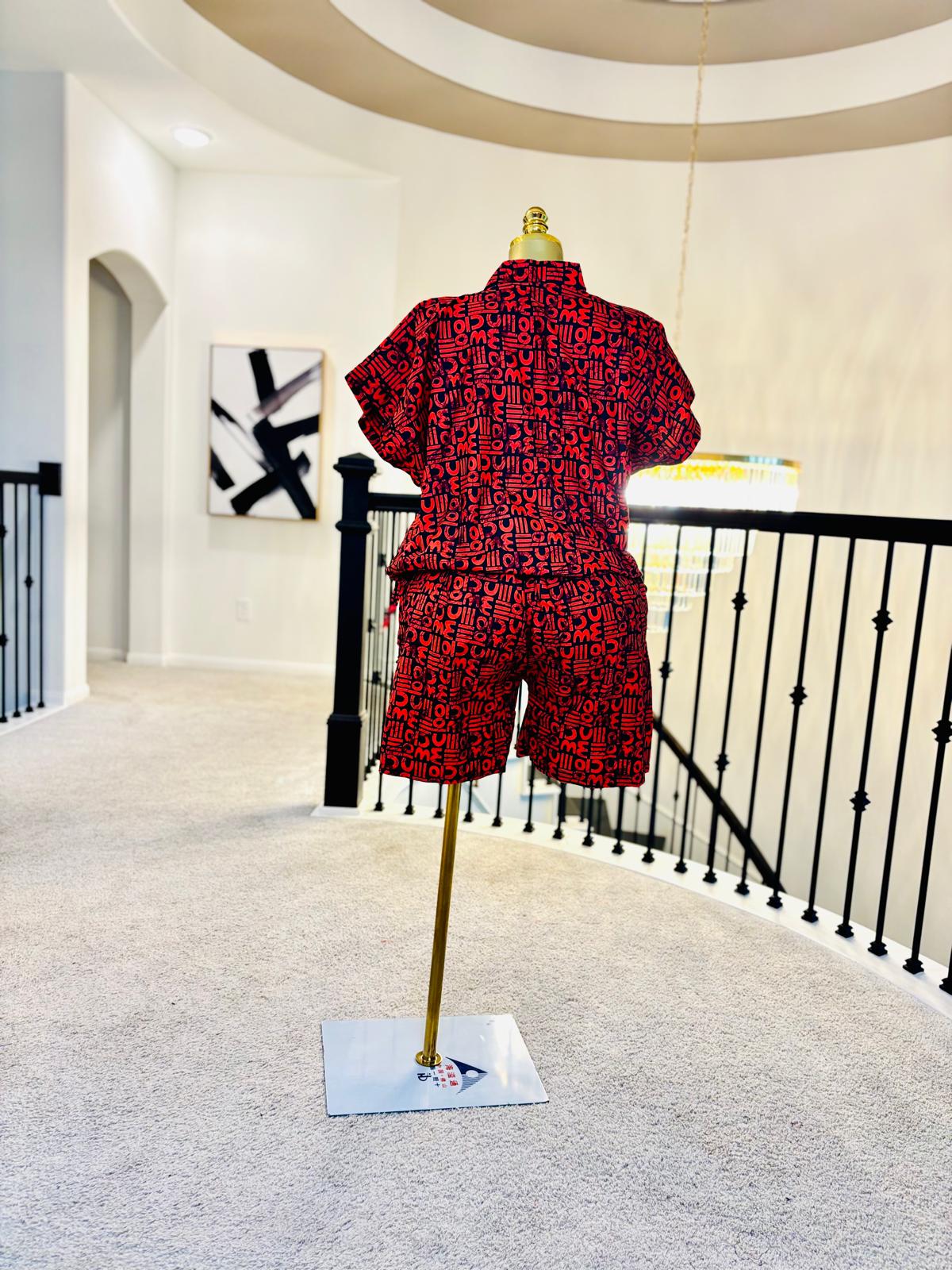 Luxe Ankara V-Neck Top & Shorts Set