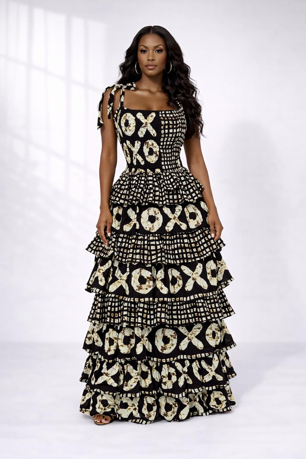 Luxe Ankara Layered Corset Statement Maxi Dress