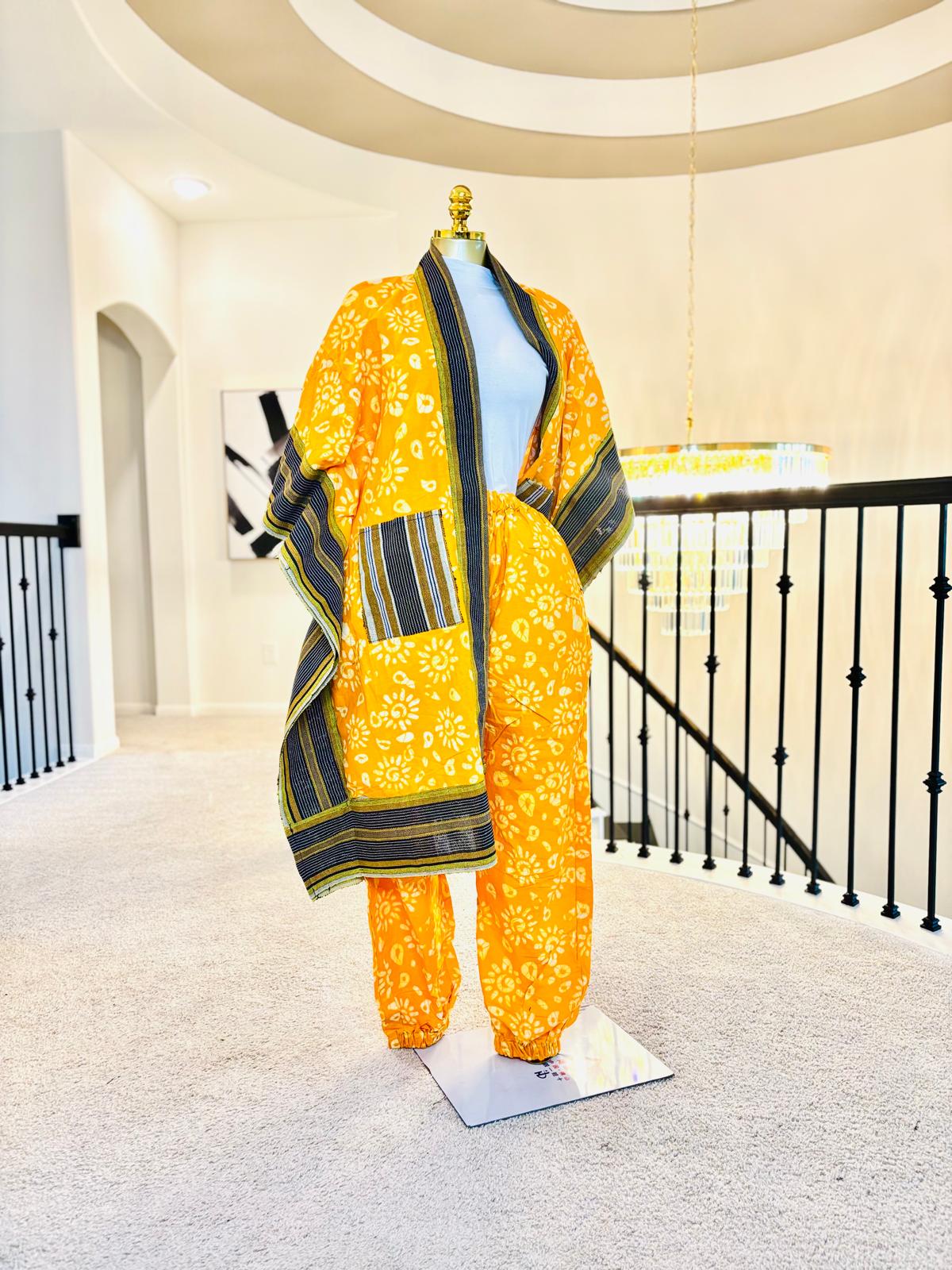 Luxe Vibrant Yellow Ankara Kimono & Pants Set