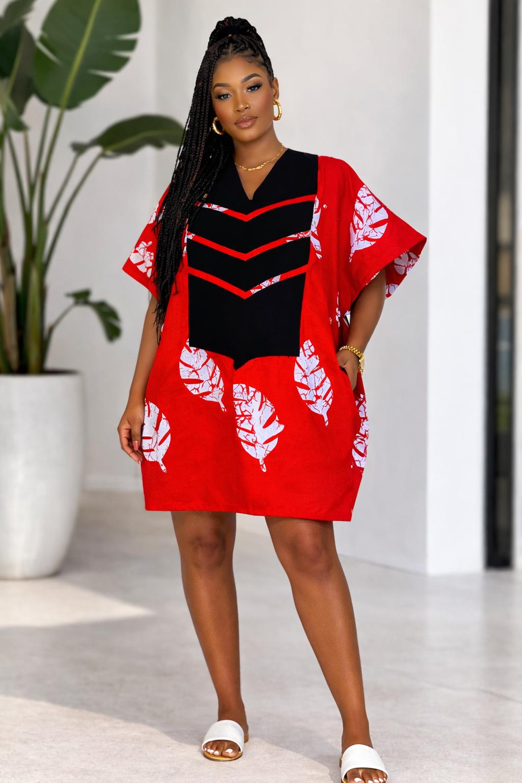 Luxe Ankara Chevron Tunic Mini Dress – Red