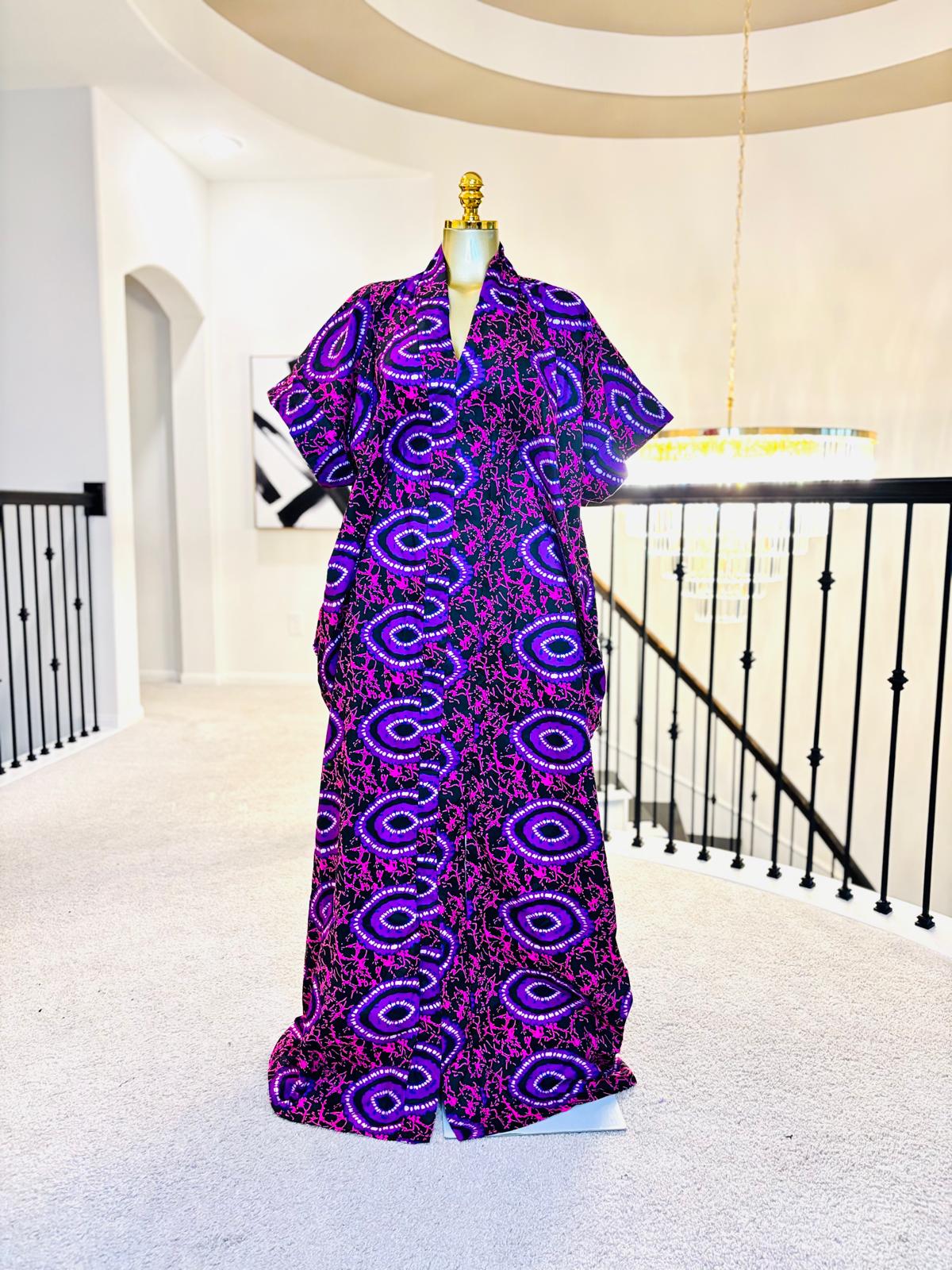 Luxe Vibrant Ankara Bubu Maxi Dress with Inner Waist Tie