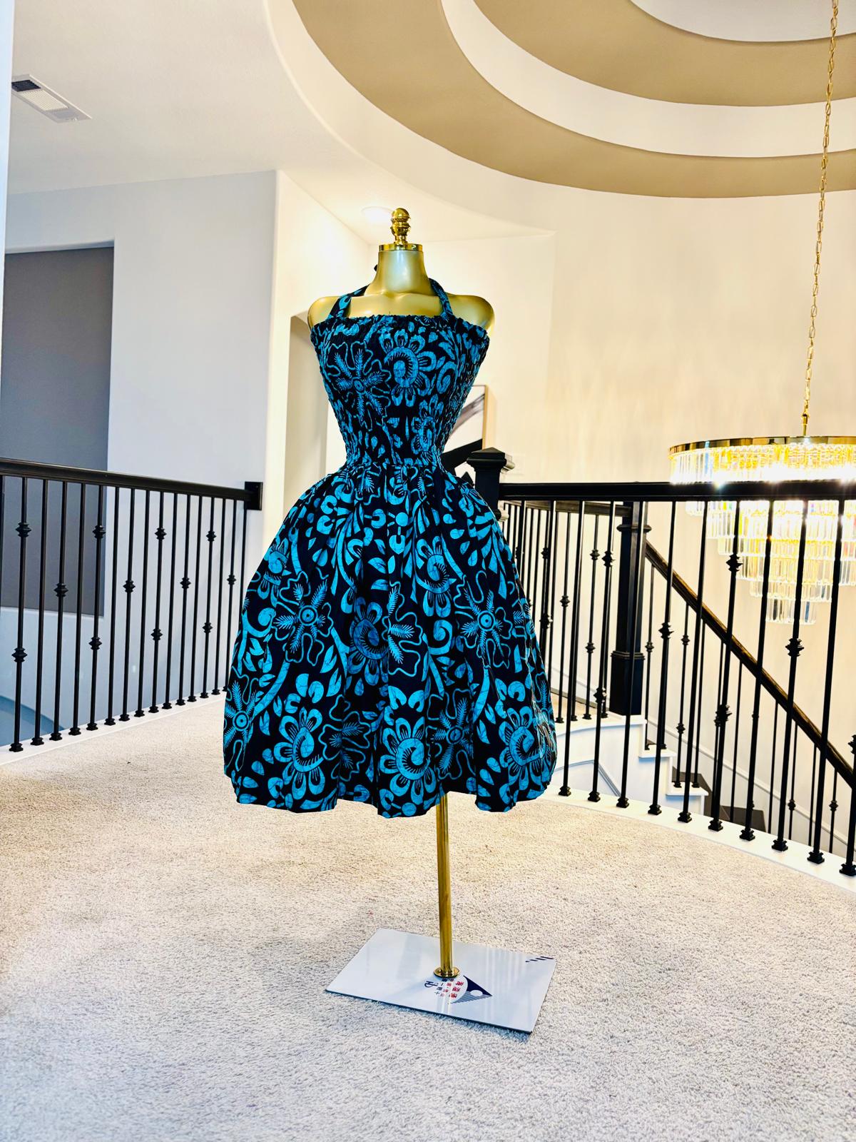 Luxe Ankara Halter Tie-Neck Mini Dress