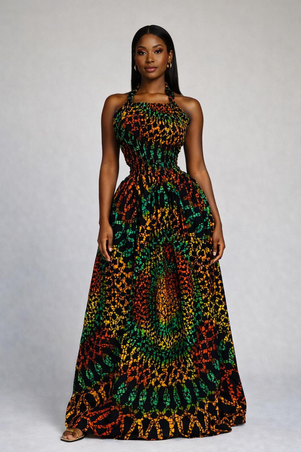 Luxe Ankara Over The Neck Statement Maxi Dress