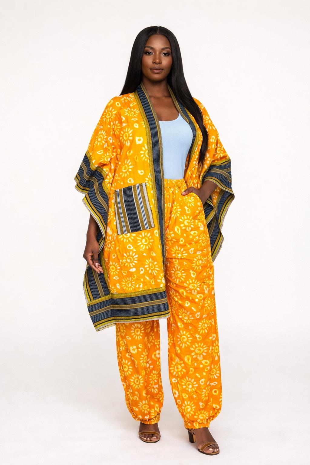 Luxe Vibrant Yellow Ankara Kimono & Pants Set