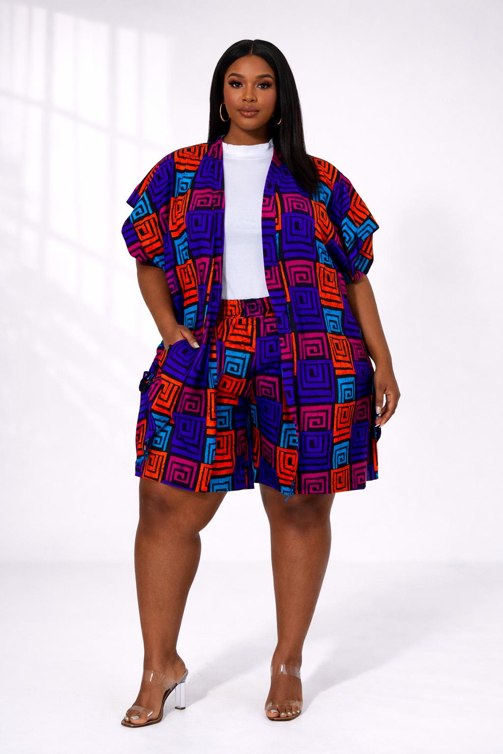 Luxe Ankara Kimono & Shorts Set