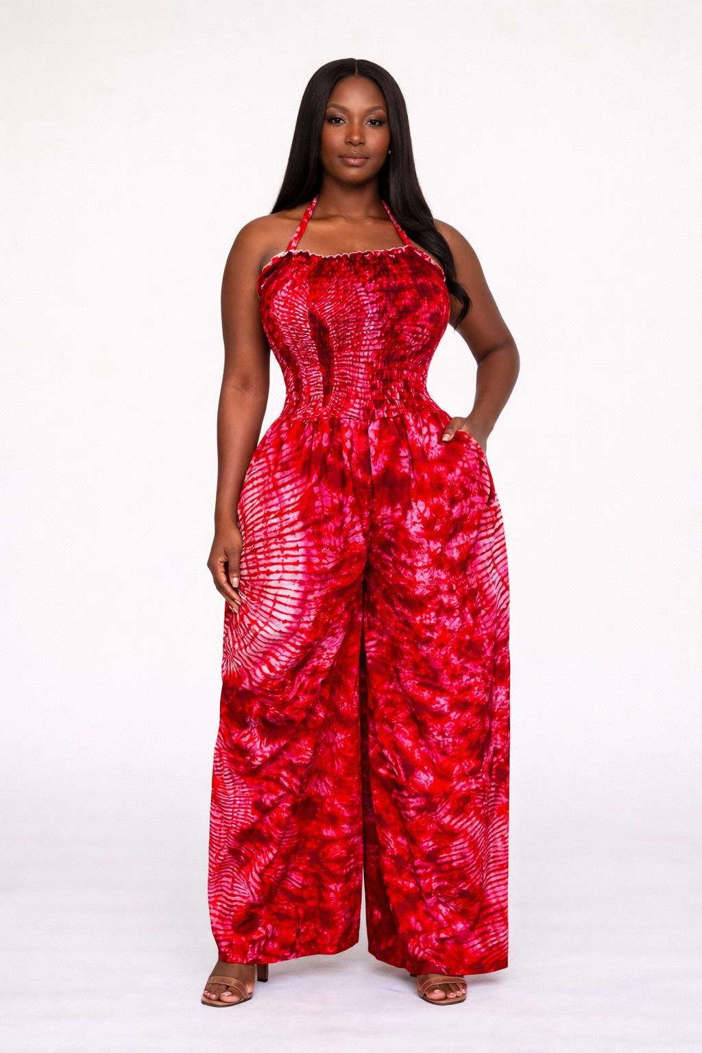 Luxe Ankara Halter Wide-Leg Jumpsuit