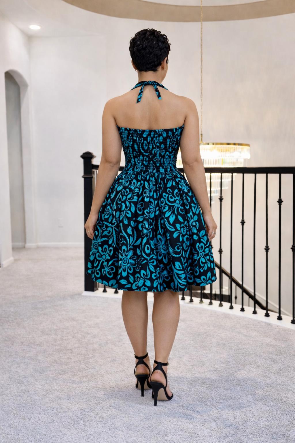 Luxe Ankara Halter Tie-Neck Mini Dress