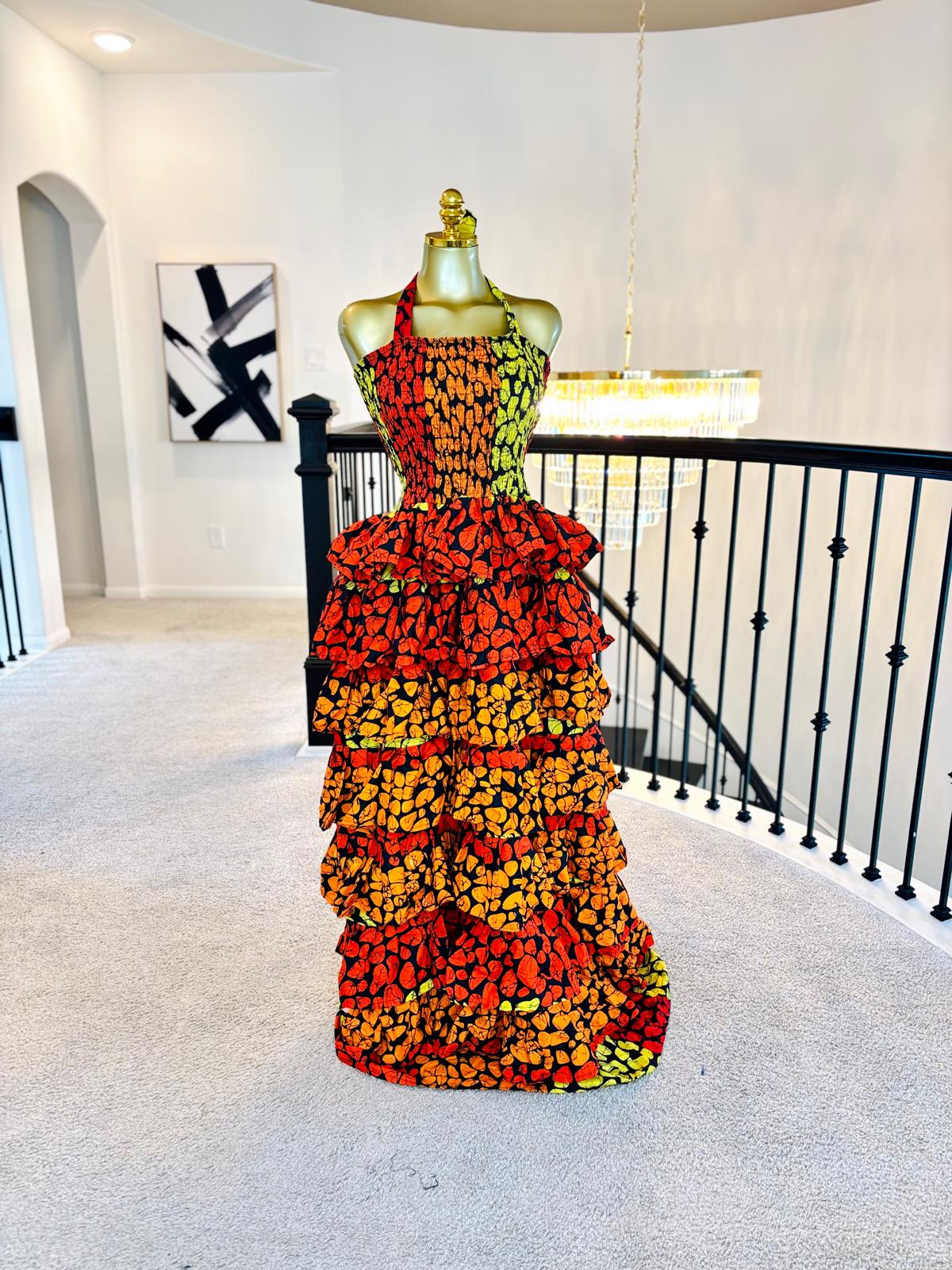 Luxe Ankara Sunset Layered Maxi Dress