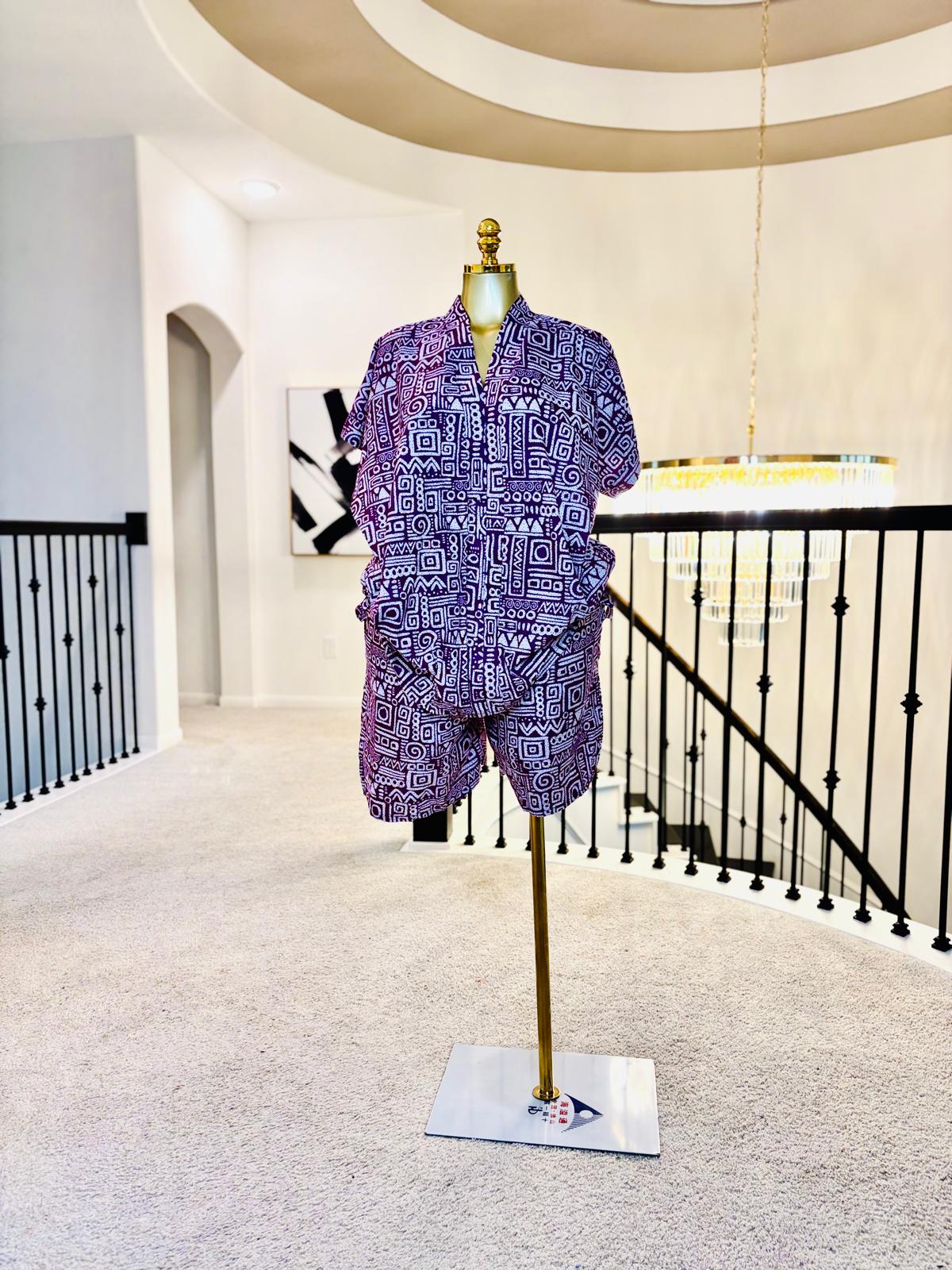 Luxe Ankara V-Neck Top & Shorts Set