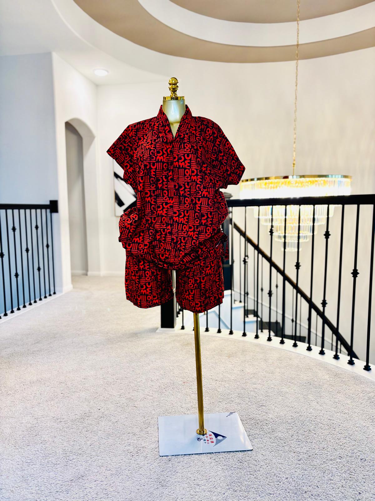 Luxe Ankara V-Neck Top & Shorts Set