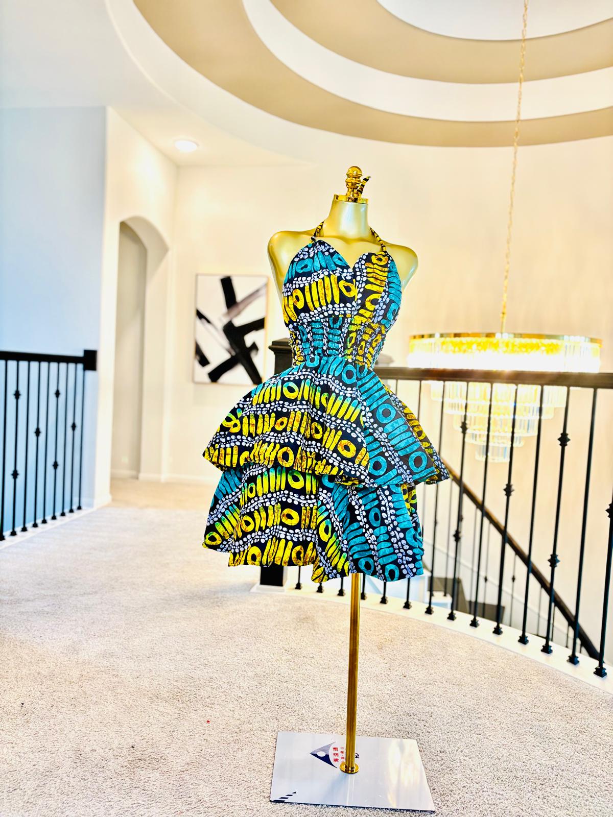 Luxe Ankara Halter Layered Mini Dress