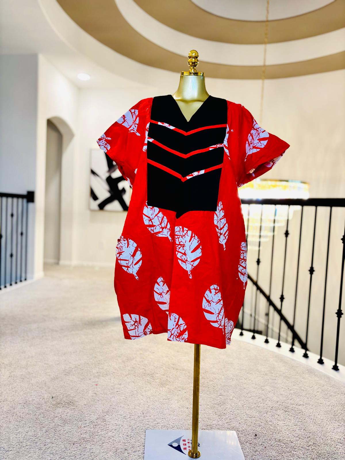 Luxe Ankara Chevron Tunic Mini Dress – Red