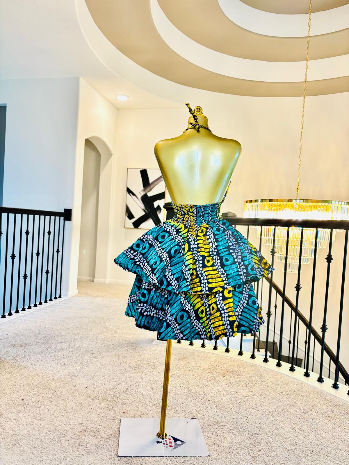 Luxe Ankara Halter Layered Mini Dress