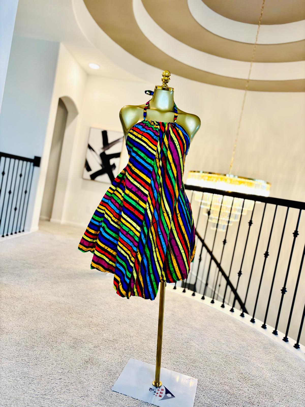 Luxe Ankara Open-Back Mini Dress