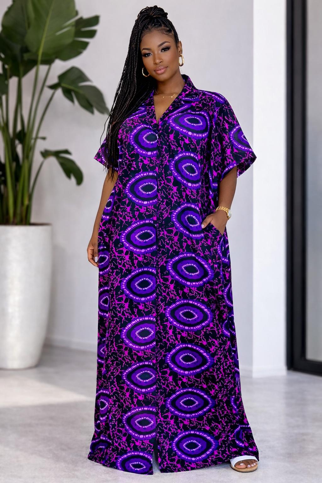 Luxe Vibrant Ankara Bubu Maxi Dress with Inner Waist Tie