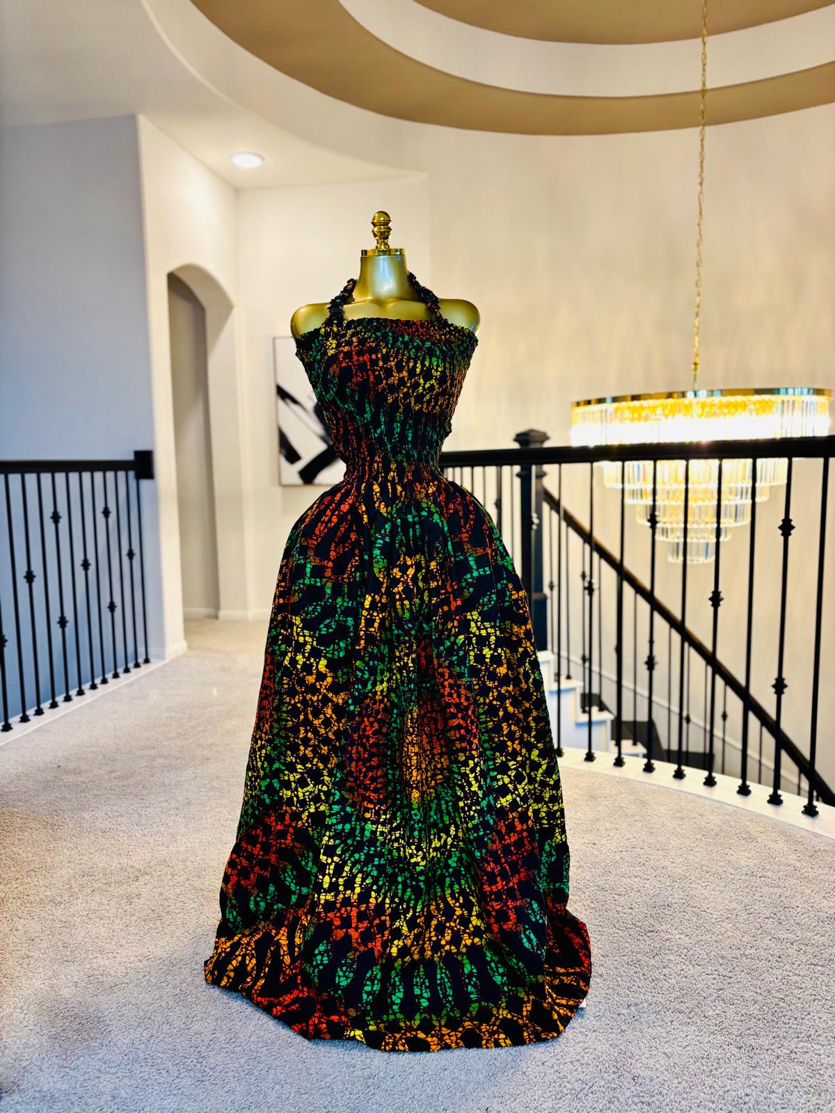 Luxe Ankara Over The Neck Statement Maxi Dress