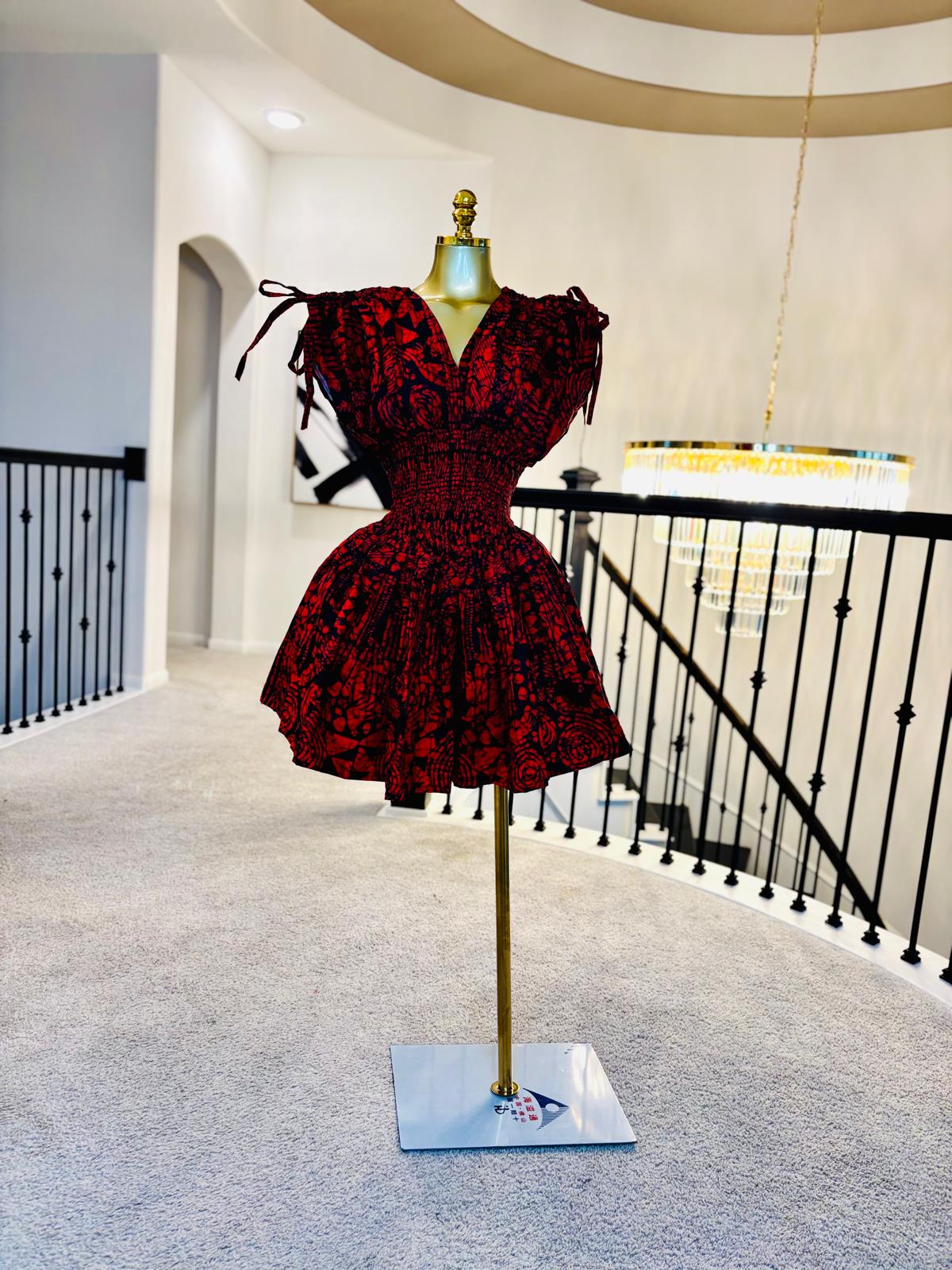 Luxe Red Ankara Flared Mini Dress