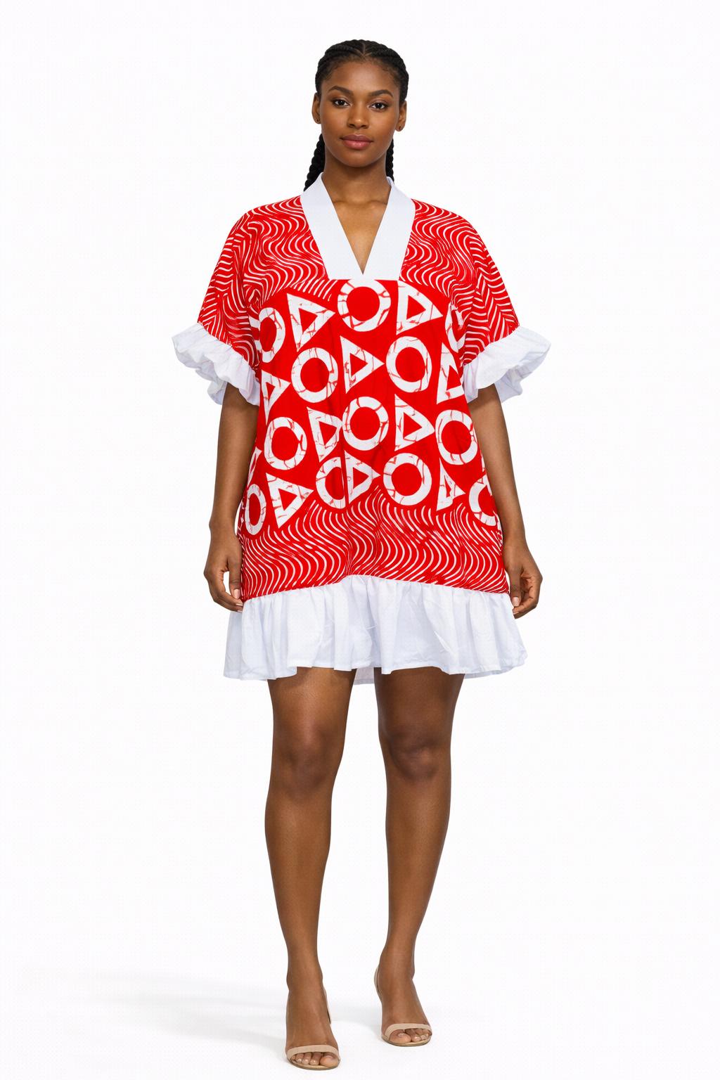 Luxe Ankara Ruffle Hem Mini Dress