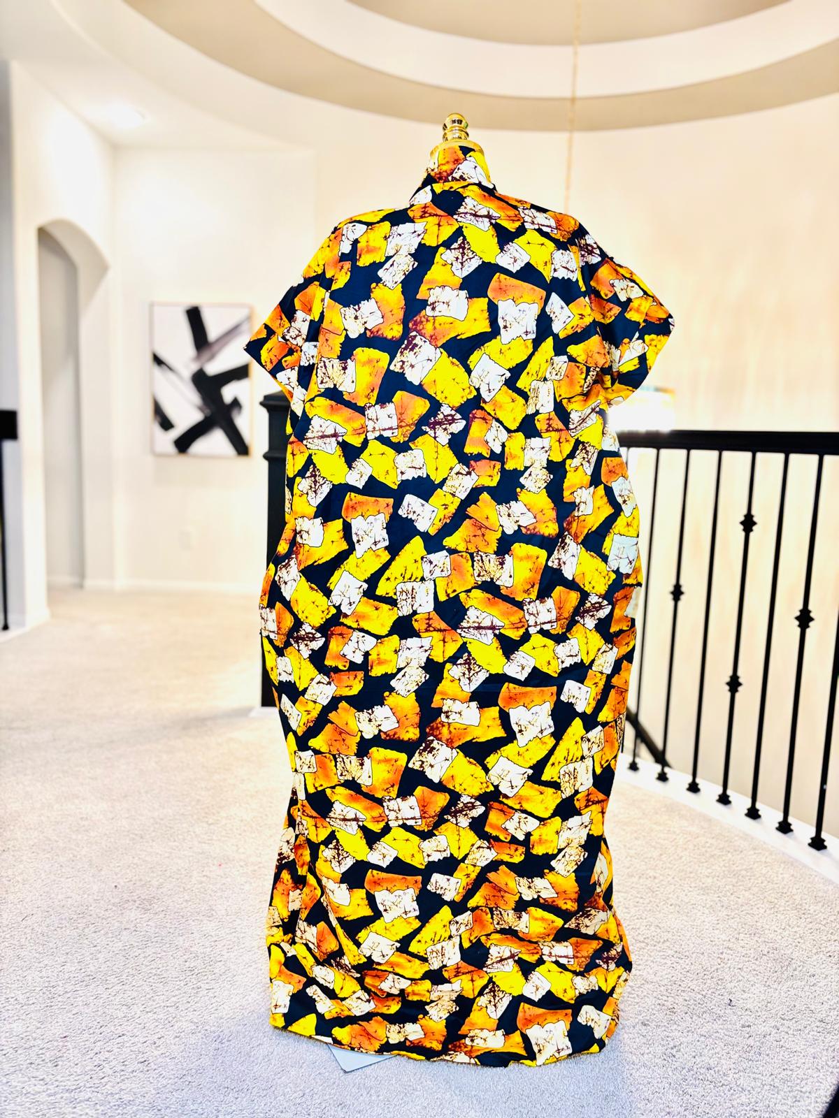 Luxe Ankara Bubu Maxi Dress with Inner Waist Tie