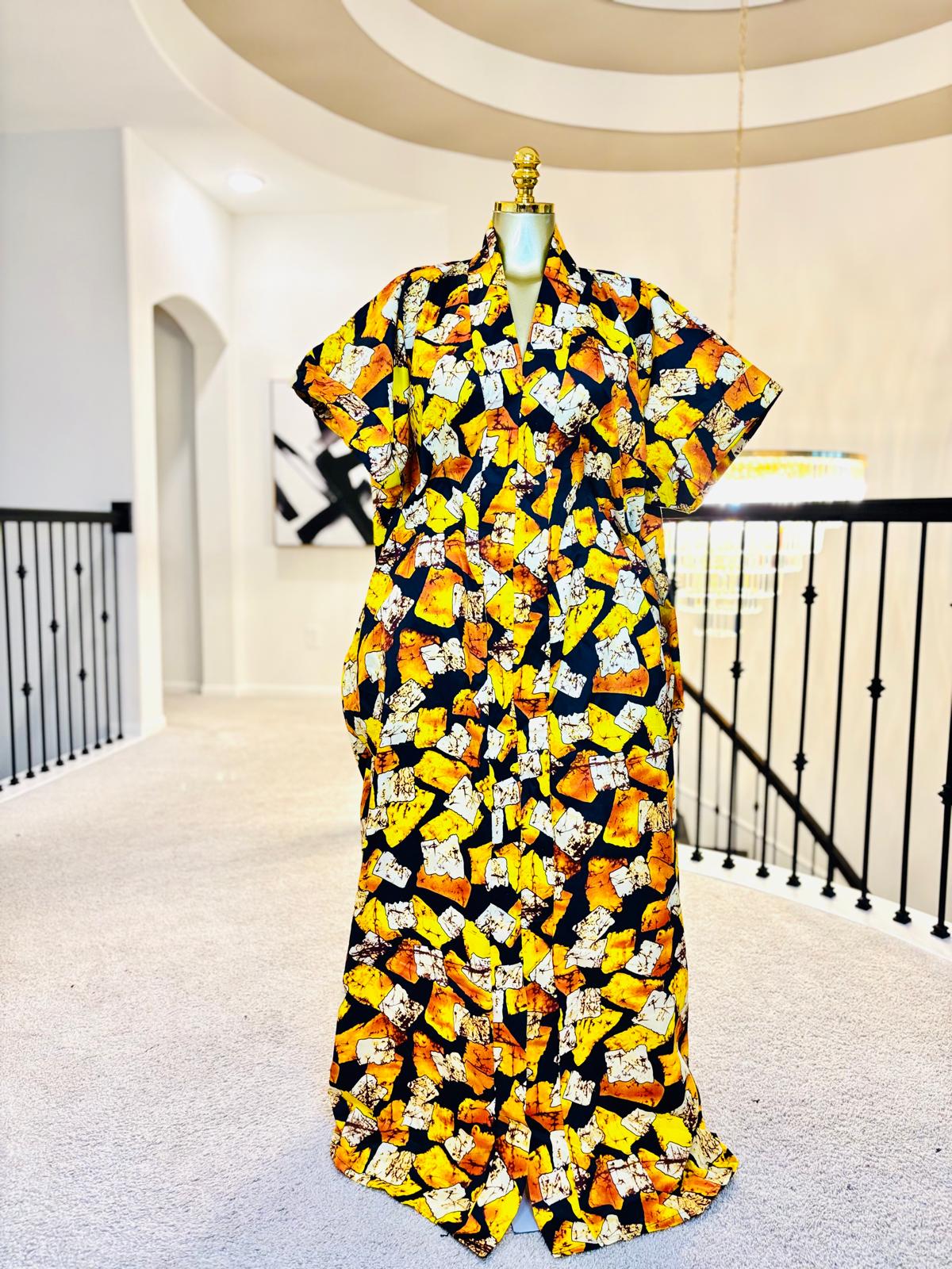 Luxe Ankara Bubu Maxi Dress with Inner Waist Tie