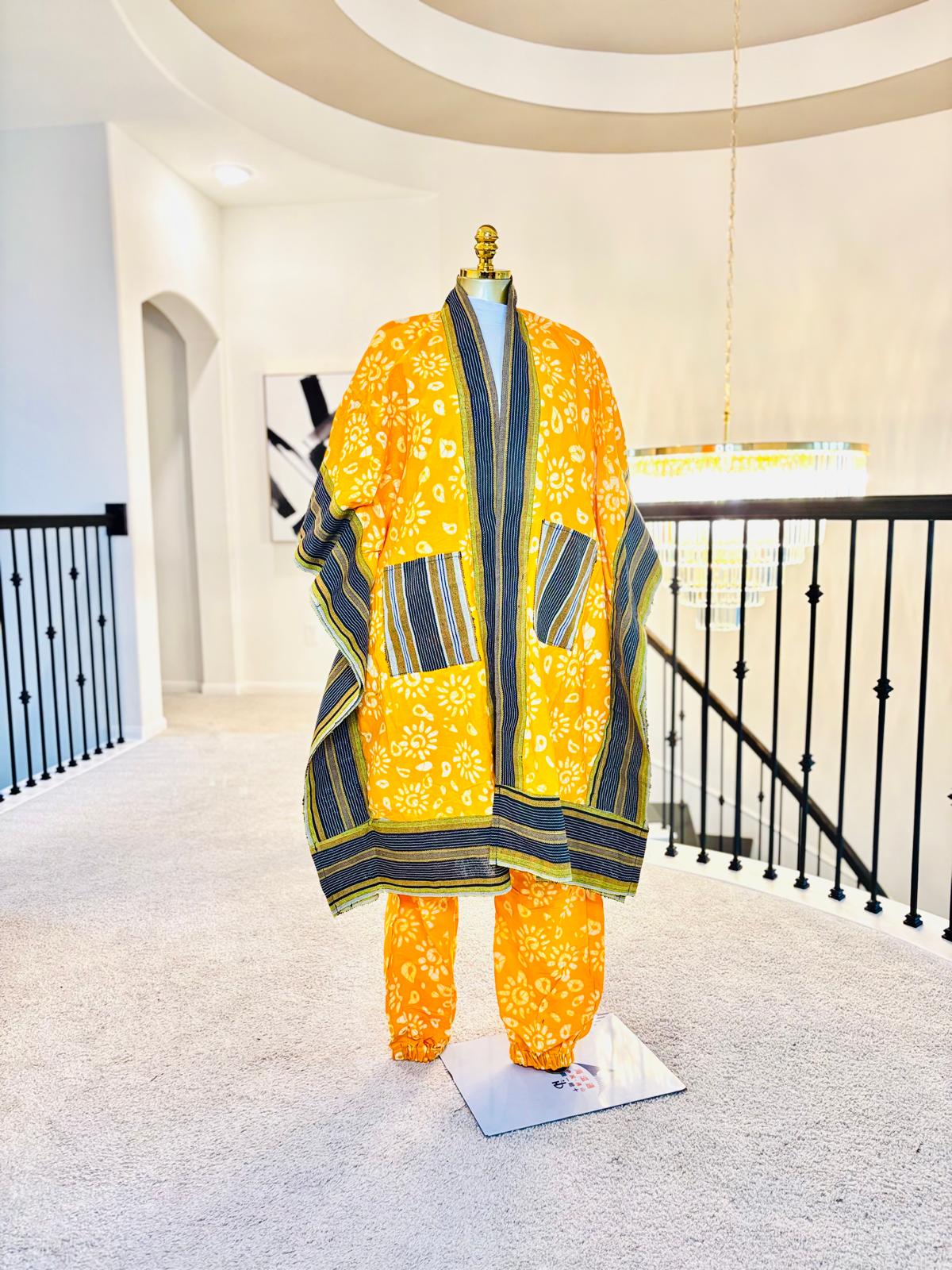 Luxe Vibrant Yellow Ankara Kimono & Pants Set