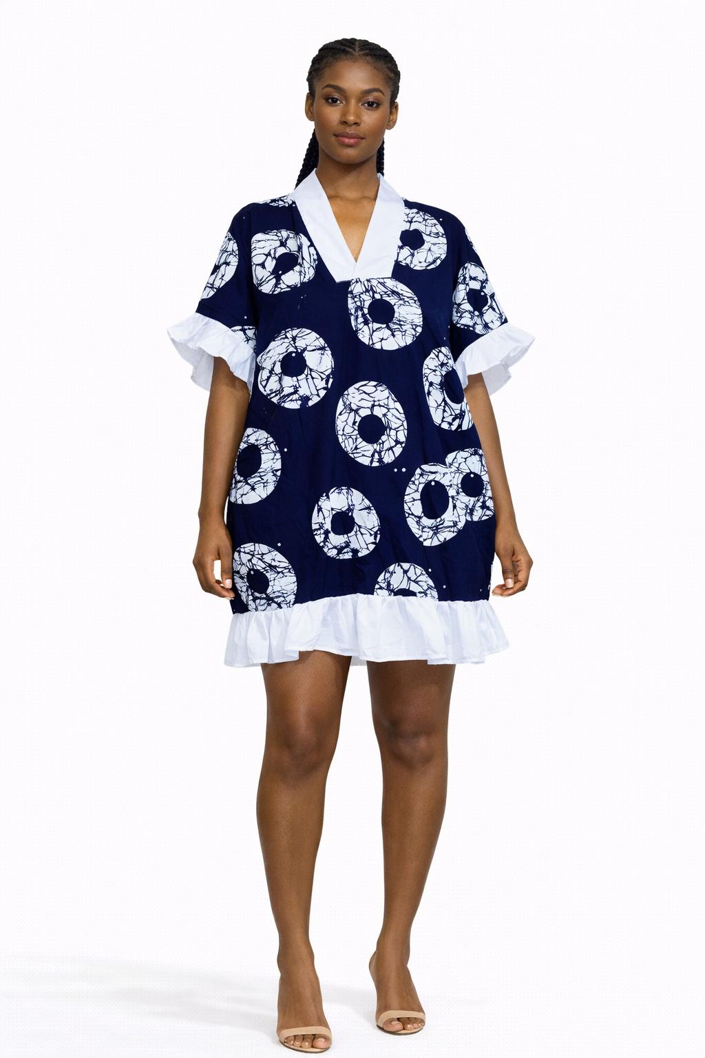 Luxe Ankara Ruffle Hem Mini Dress