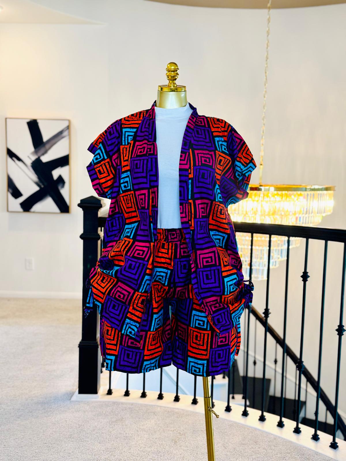 Luxe Ankara Kimono & Shorts Set