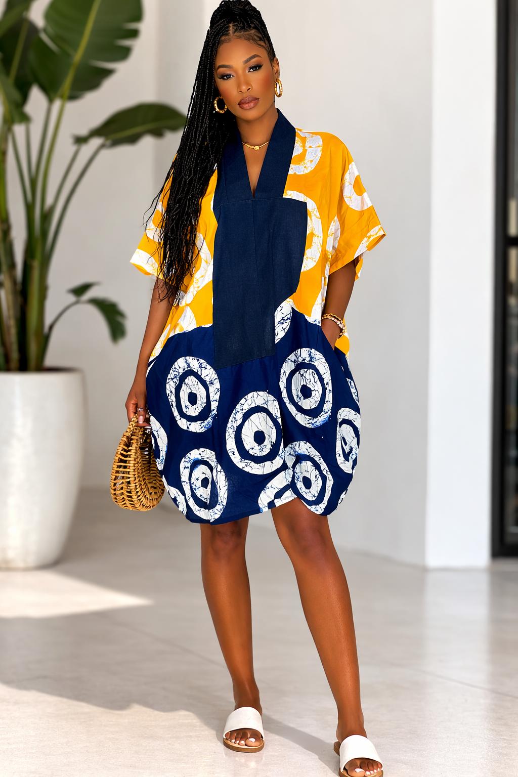 Luxe Ankara Colorblock Tunic Mini Dress