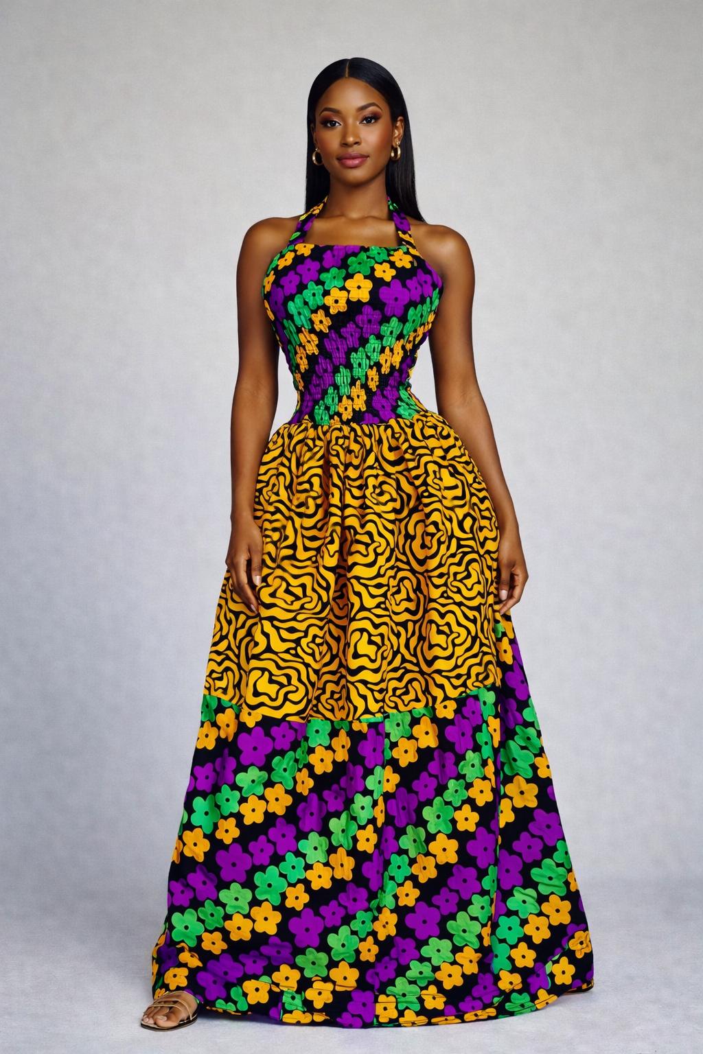 Luxe Ankara Around The Neck Statement Maxi Dress
