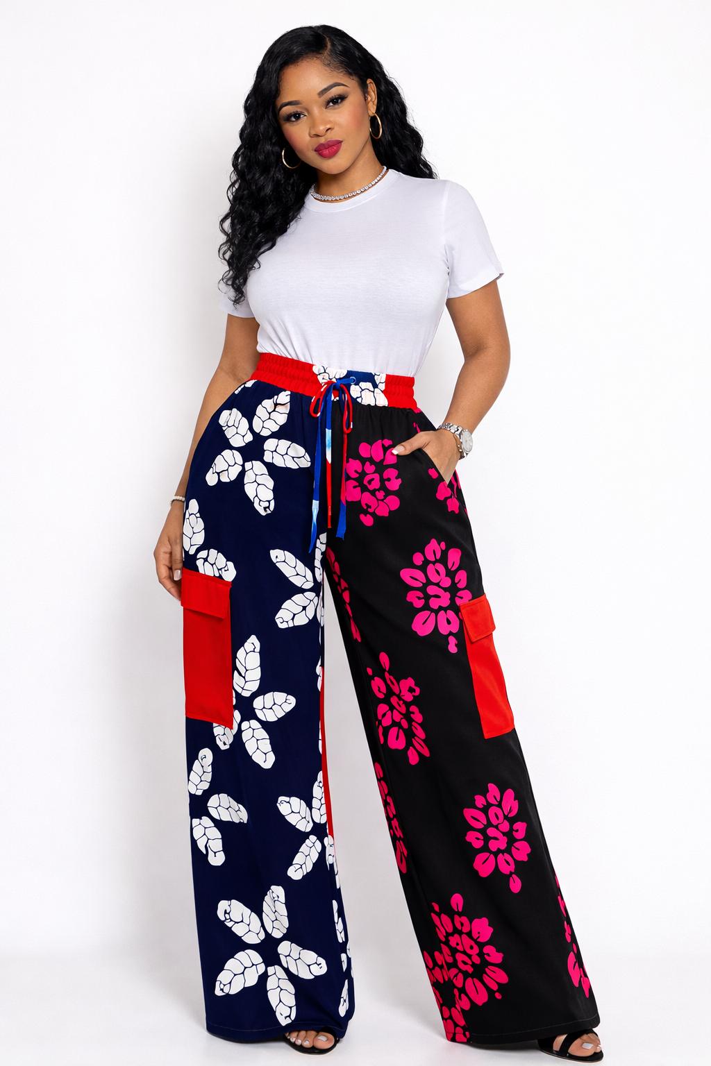 Luxe Ankara Colorblock Wide-Leg Pants
