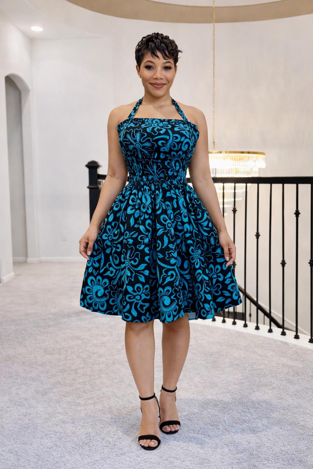 Luxe Ankara Halter Tie-Neck Mini Dress