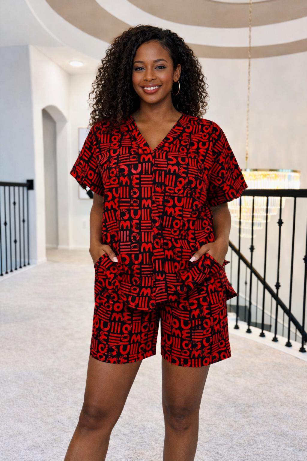 Luxe Ankara V-Neck Top & Shorts Set