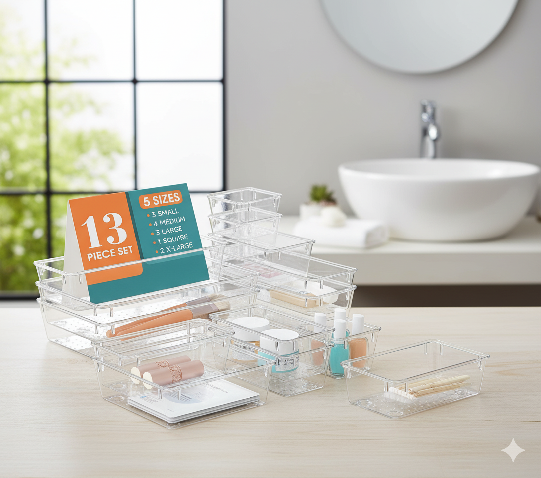 13-Piece Clear Organizer Bin Set
