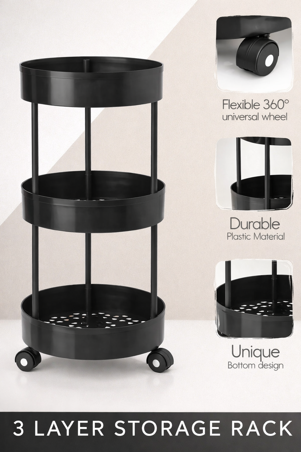 3-Tier Rolling Storage Cart
