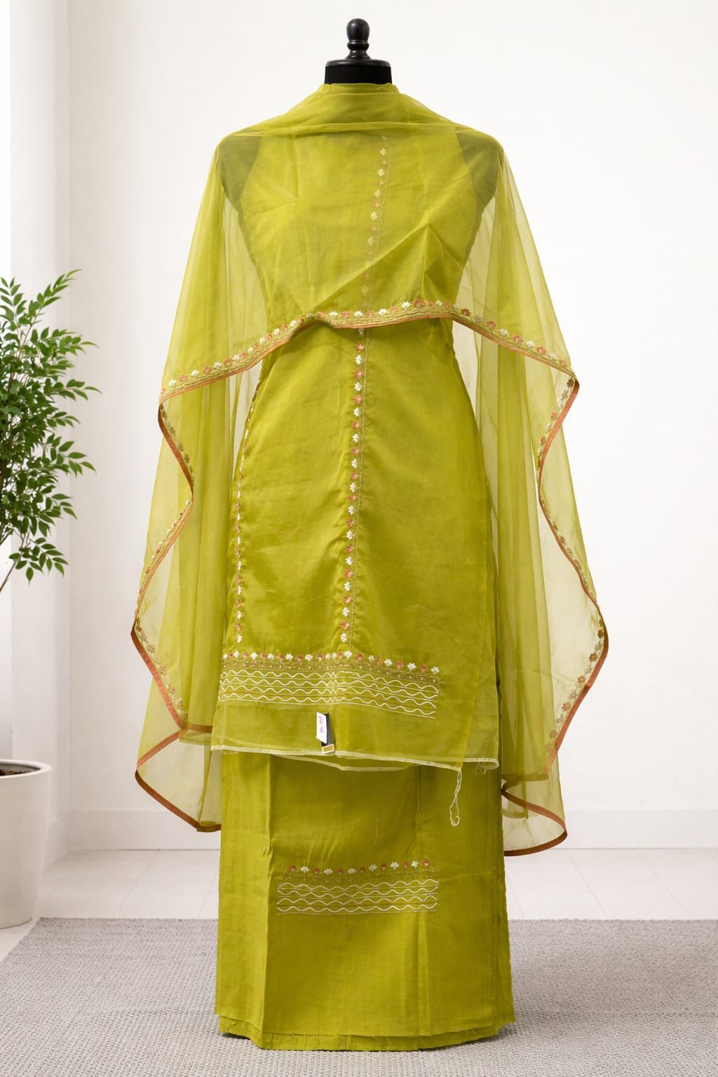 Olive Green Chanderi Cotton Suit Set