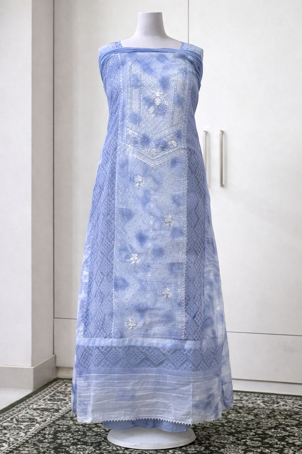 Elegant Blue Chikankari Cotton Dress Material