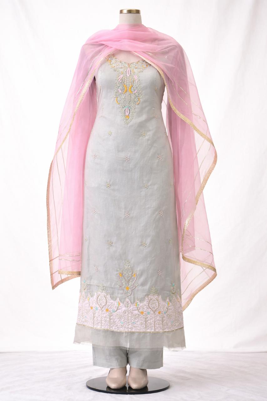 Elegant Grey Embroidered Salwar Suit